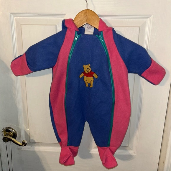 pooh Other - Vintage 90s Disney Winnie The Pooh Fleece One Piece Pajamas Bunting 0-6 Months